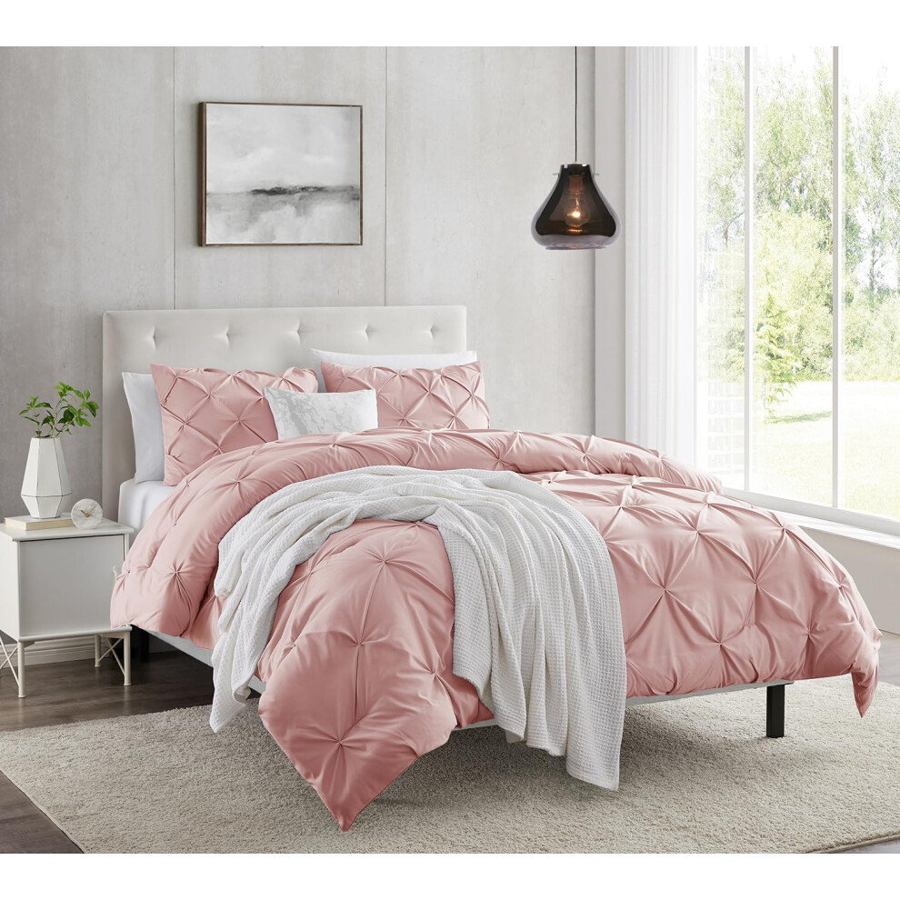 Housse de couette Nestl Peach Beige Queen Size - Ensemble de housse de couette Queen Pintuck 3 pi   ces Housses de couette double bross   es avec fer