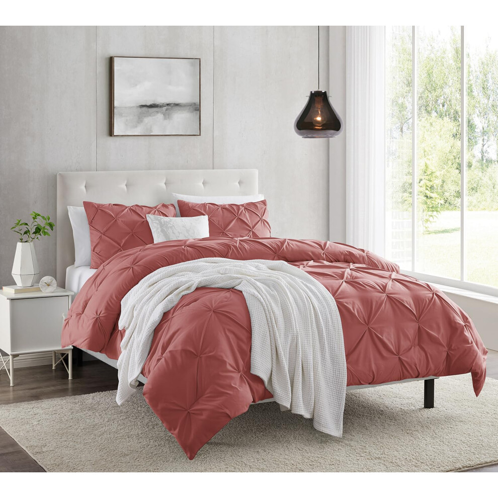 Housse de couette Nestl Pink Clay King Size - Ensemble de housse de couette King Pintuck 3 pi   ces Housse de couette double bross   e avec fermeture