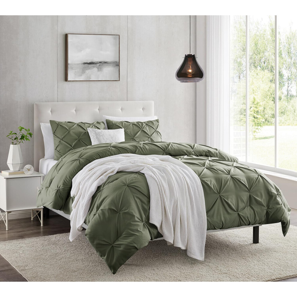 Parure de lit California King Nestl Vert olive - Housse de couette pliss   e Housse de couette California King 3 pi   ces avec fermeture     boutons 1