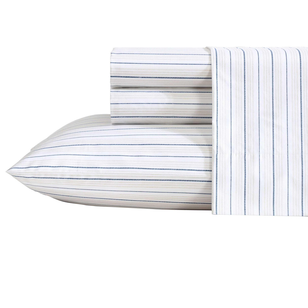 Nautica - Parure de lit en percale de coton de qualit   sup  rieure pour lit double XL, motif ray  , certifi   Oeko-Tex (Beaux Stripe Blue Twin XL)