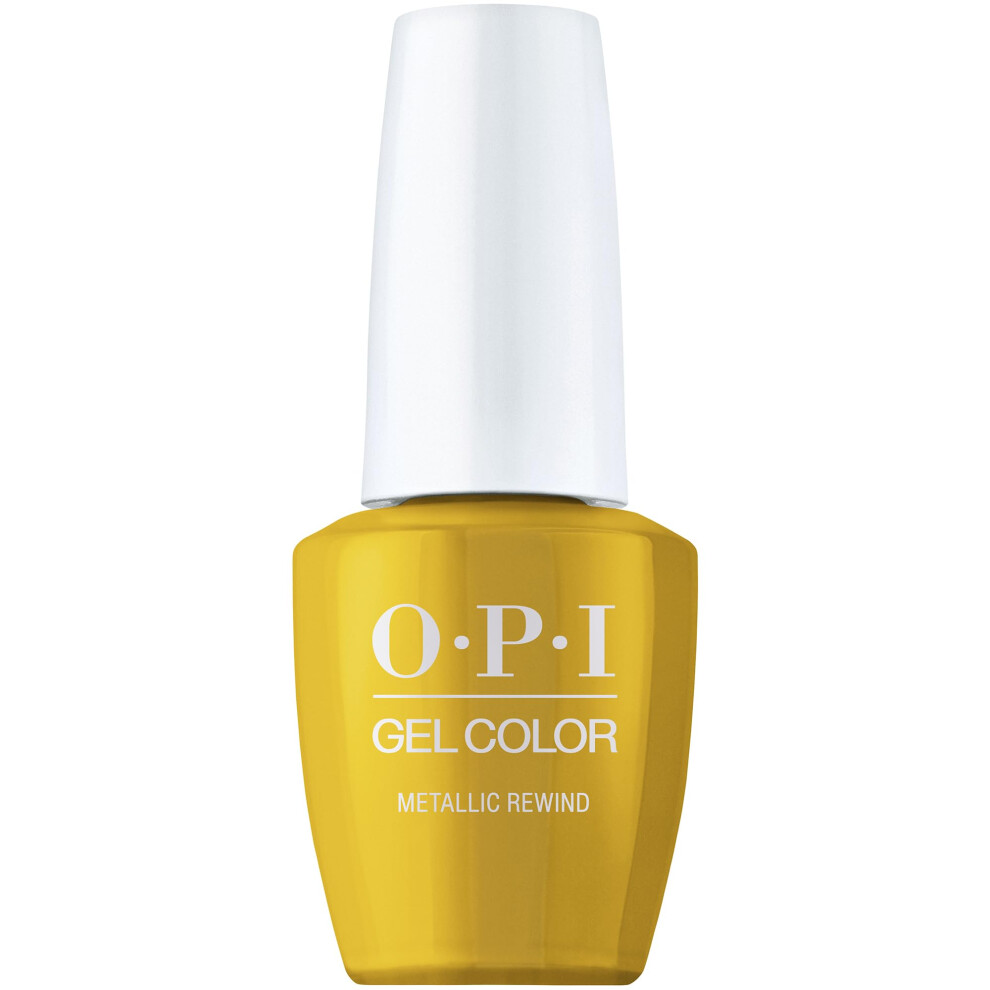 OPI GelColor Metallic Rewind | Opaque Bright Gold Metallic UV Cure Gel Nail Polish | Metallic Mega Mix Collection