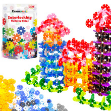 PicassoTiles Constructie Bouwchips Blokkenset van 300 Stuks In elkaar grijpende Plastic Schijf STEM Leerspeelgoed Creatief Onderwijs Kinderhersenontwi