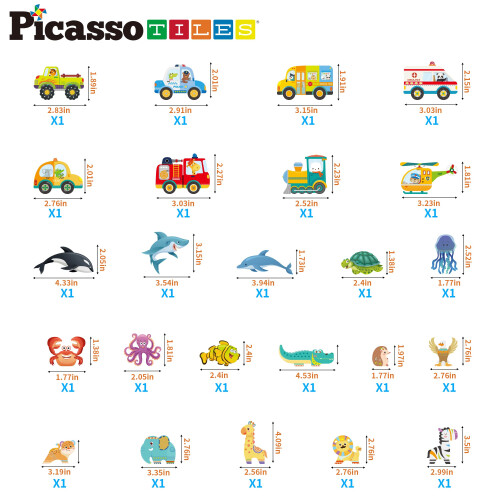 PicassoTiles Μαγνητικά Τετράγωνα 3-σε-1 Θέμα Ενυδρείου και Ζούγκλας με 24 Φιγούρες 2