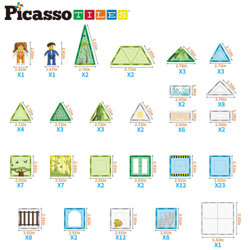 PicassoTiles Μαγνητικά Τετράγωνα 3-σε-1 Θέμα Ενυδρείου και Ζούγκλας με 24 Φιγούρες 1
