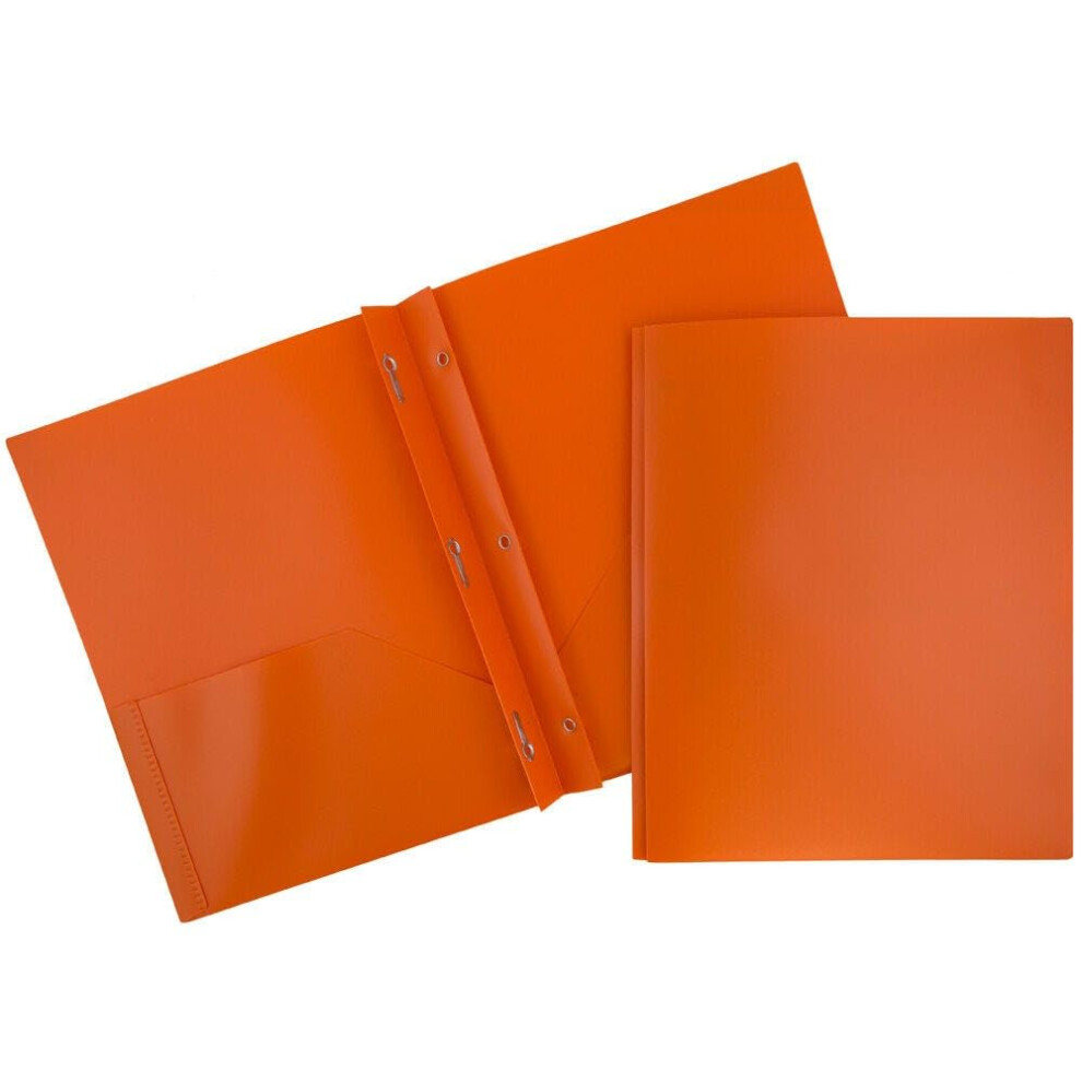 Chemises Plastiques Jam Paper 2 Pochettes Pop - Chemises Scolaires R Sistantes Avec Fermoirs Griffes M Talliques - Orange - Lot De 48-image