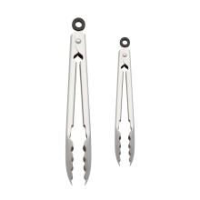 KitchenAid Set of 2 Stainless Steel Tongs with Scalloped Edges Easy Lock Dishwasher Safe Durable and Versatile 7 Inch and 9 Inch Silver