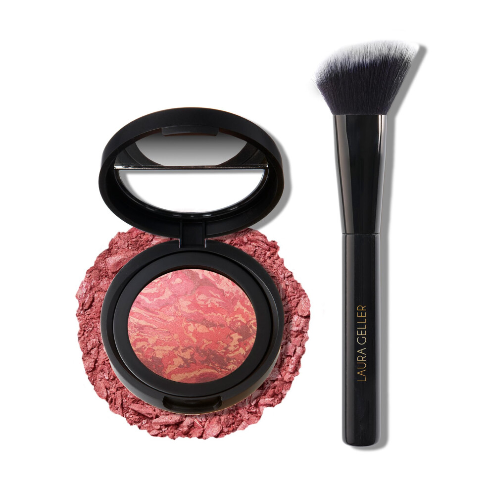 LAURA GELLER NEW YORK Baked Blush-n-Brighten Marbleized Blush + Angled Blush Brush 11 Summer Orchid, 47mm