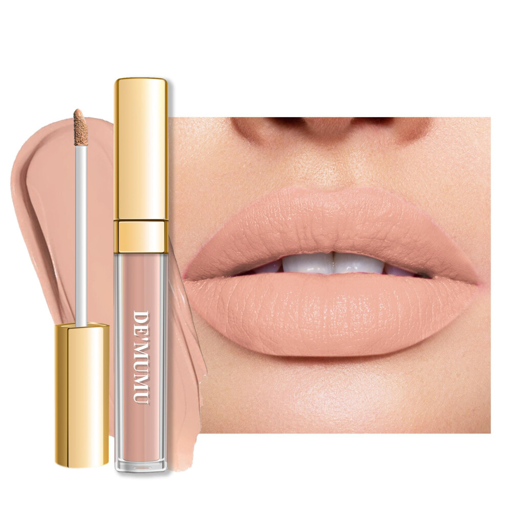 De'mumu Cream Apricot Lipstick Matte For Women, Nude Long Lasting Lipstick Smudgeproof Liquid Lipsticks, Cruelty Free Lip Makeup Dm25 Latte Nude