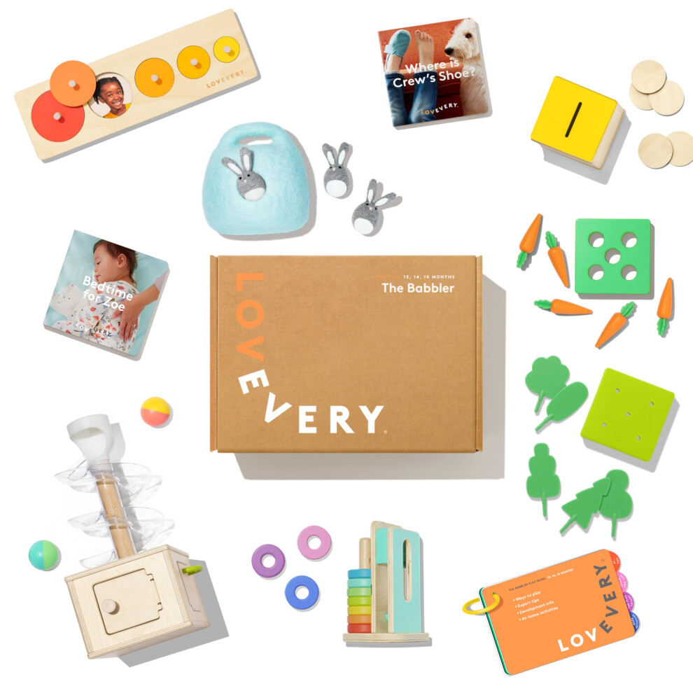 Lovevery The Babbler Play Kit with Bonus Book 'Where is Crew's Shoe' Birthday Play Kit Montessori Toddler Toy (Best Birthday Gift for 1 Year Old)