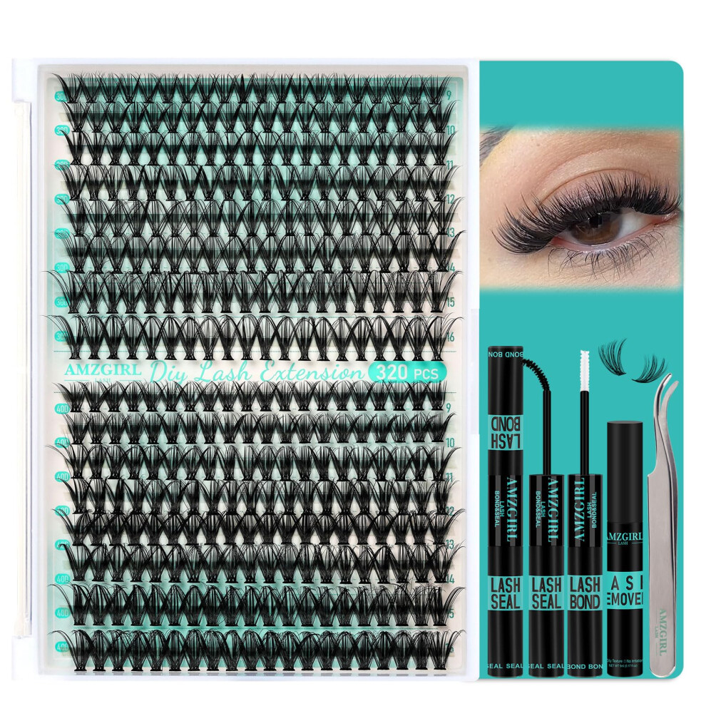 Amzgirl Lash Lash Clusters Kit 320Pcs,30D 40D Eyelash Extension Kit,Lash Bond And Seal Waterproof,Lash Remover For Individual Cluster Lashes Kit,Lash Applicator To