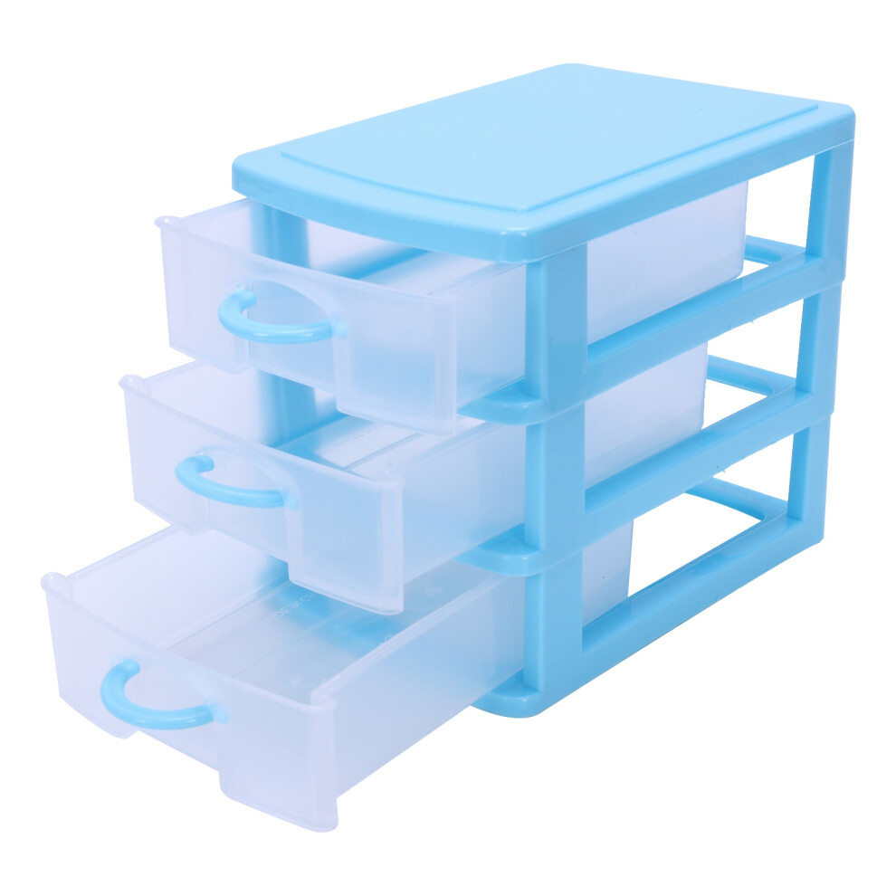 Mini boîte de rangement en plastique translucide de type tiroir (bleu 3 couches)