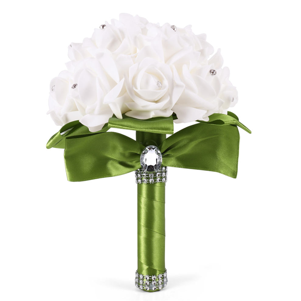 Beautiful Wedding Bouquet Bridal Bridesmaid Flower -Green Ribbon-image-OPC-PG9MXT8-NEW