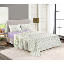 (Double, Purple) 100% Brushed Cotton Rosebud Flannelette Sheet Set -Fitted + Flat Sheet + Pillowcase(s)