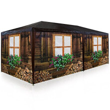 DEUBA? 6x3m Party Gazebo with 6 Removable Side Panels | 18sqm Home Oktoberfest Beer Tent Pavilion Marquee | Rustic Wooden Log Cabin Hut Style |