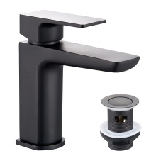 KEDWILL? Mono Basin Mixer Tap with Click Clack Sprung Waste Bathroom Sink Hot and Cold Faucet Solid Brass Modern Matt Black Easy to Fit/Install