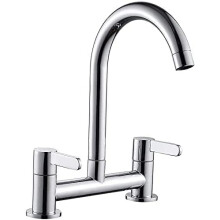 Kitchen Sink Mixer Taps, 2 Hole Kitchen Faucet, 360? Swivel Spout Dual Lever Sink Mixer Tap, Deck Mounted Kitchen Taps, Cold and Hot Mixer Tap, Sink