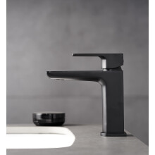 KINGBATH? Single Lever Mini Mono Basin Mixer Tap with Click Clack Sprung Waste Bathroom Sink Hot and Cold Faucet Solid Brass Modern Matt Black Easy to