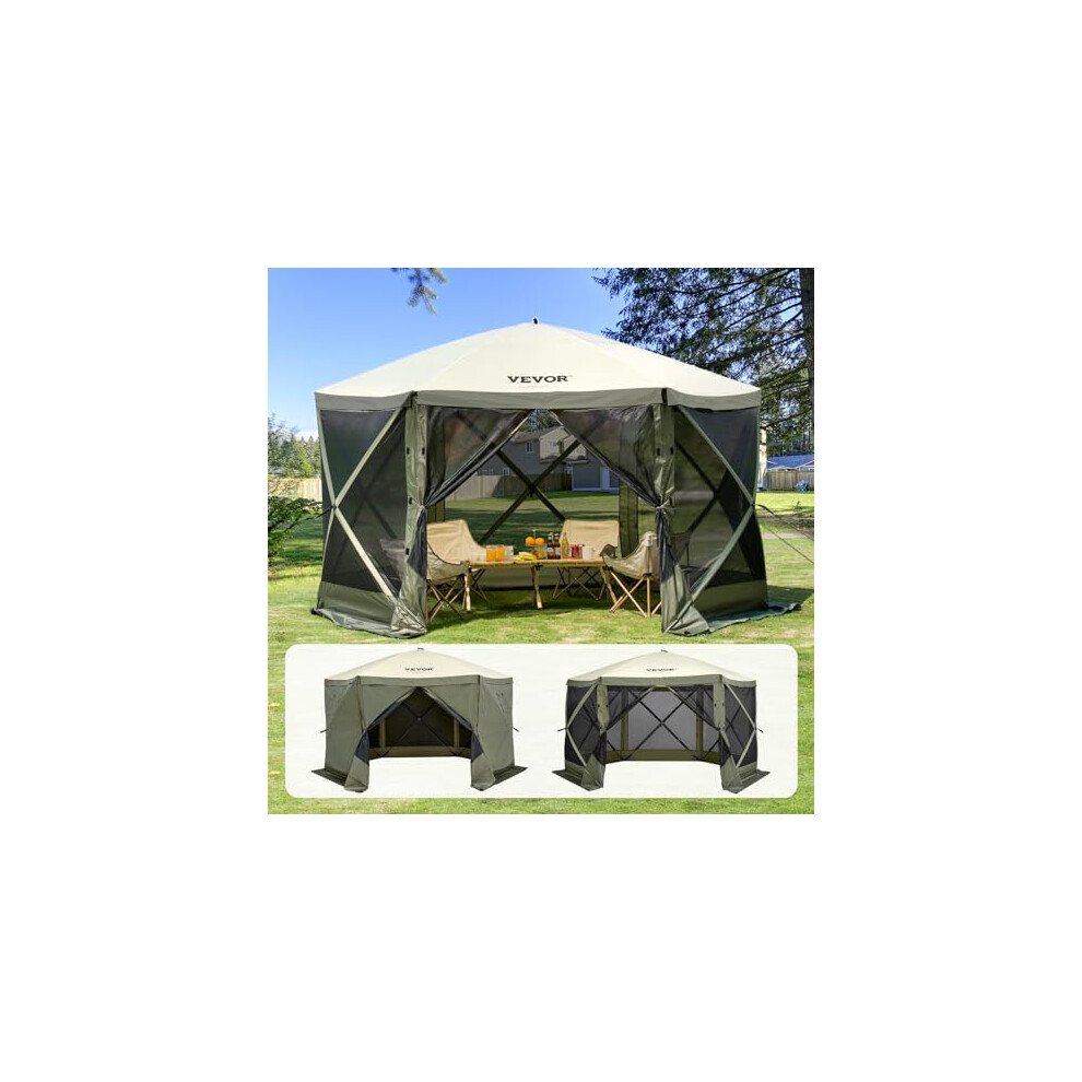 VEVOR Pop Up Gazebo Tent, Pop-Up Screen Tent 6 Sided Canopy Sun Shelter with 6 Removable Privacy Wind Cloths & Mesh Windows, 12x12FT Quick Set Screen