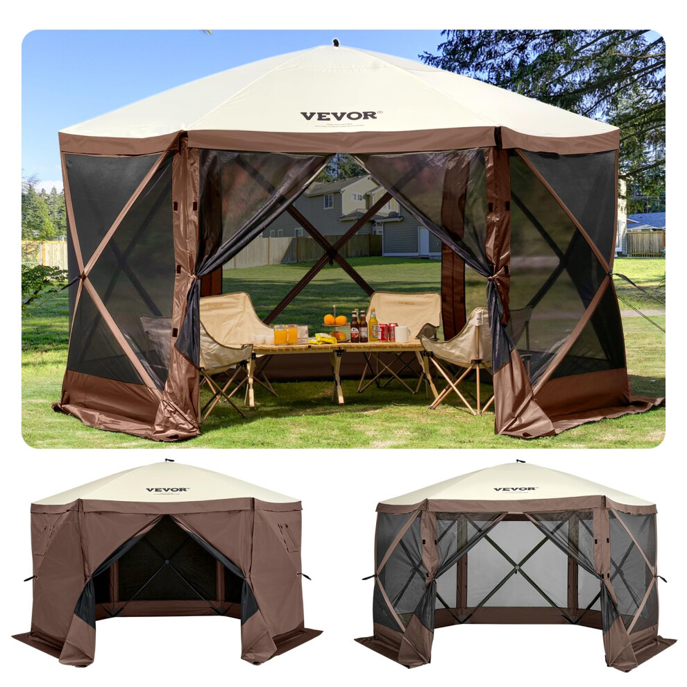 VEVOR Pop Up Gazebo Tent, Pop-Up Screen Tent 6 Sided Canopy Sun Shelter with 6 Removable Privacy Wind Cloths & Mesh Windows, 11.5x11.5FT Quick Set