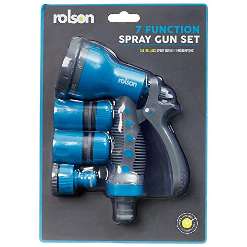 Rolson 7 Function Spray Gun and Garden Hose Fitting Set, Compatible other Brands (blue)