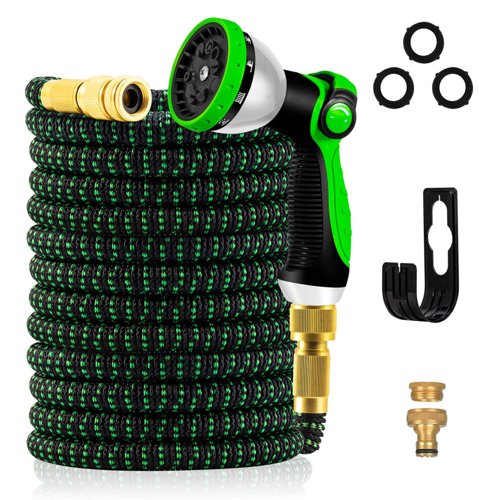 Yofidra Expandable Garden Hose, Upgraded Flexible Water Hose Pipe 3-Layer Latex, No-Kink, 10-Function Spray Nozzle, Metal Fittings (3/4" & 1/2"),