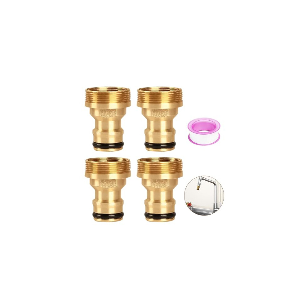 4 Pcs Universal Tap Connector With Waterproof Tape Set, Brass Kitchen Tap Connector, 22Mm Female 24Mm Male Kitchen Mixer Tap Hose Connector, Hose Tap 794794698009