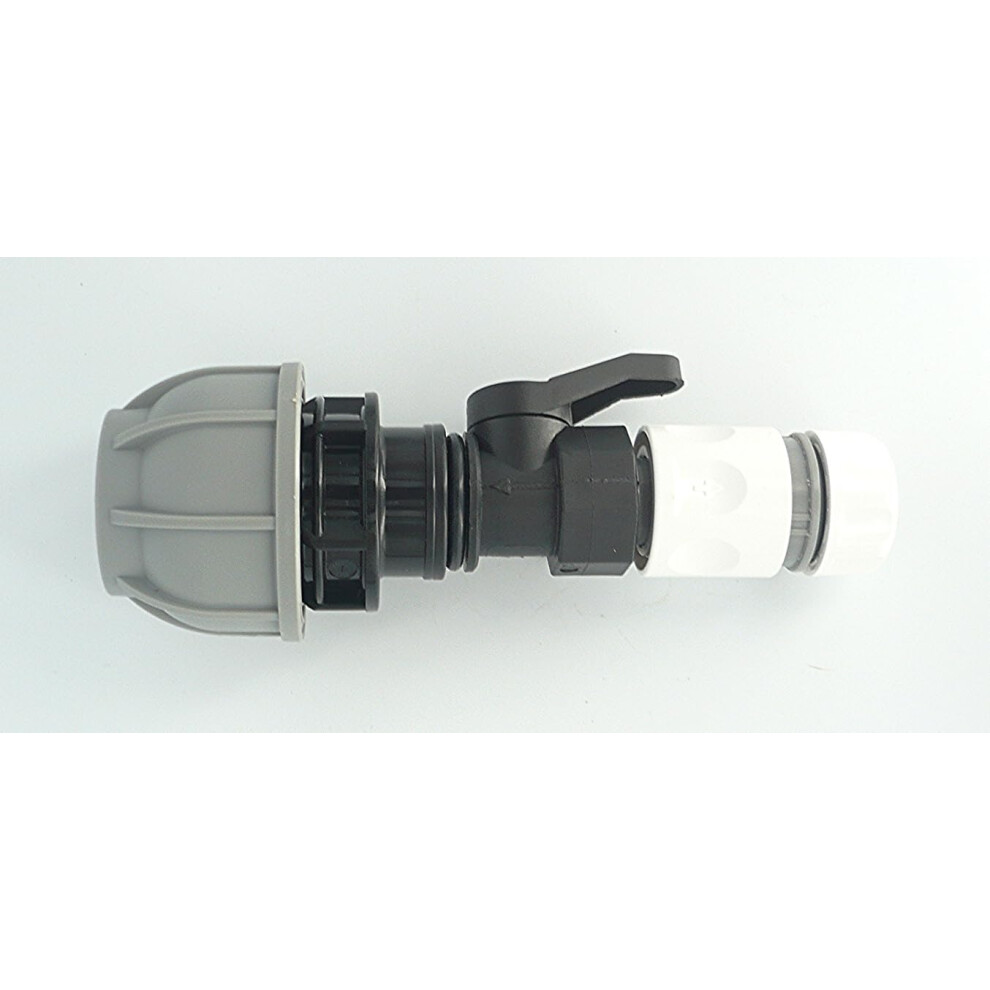 Hensita Pipe Joiner. Joins Mdpe/Alkathene Solid Pipe To Snap On Hose Connector. With On/Off Valve (32 Mm Mdpe X 1/2" Snap On Connector) 5060682650943