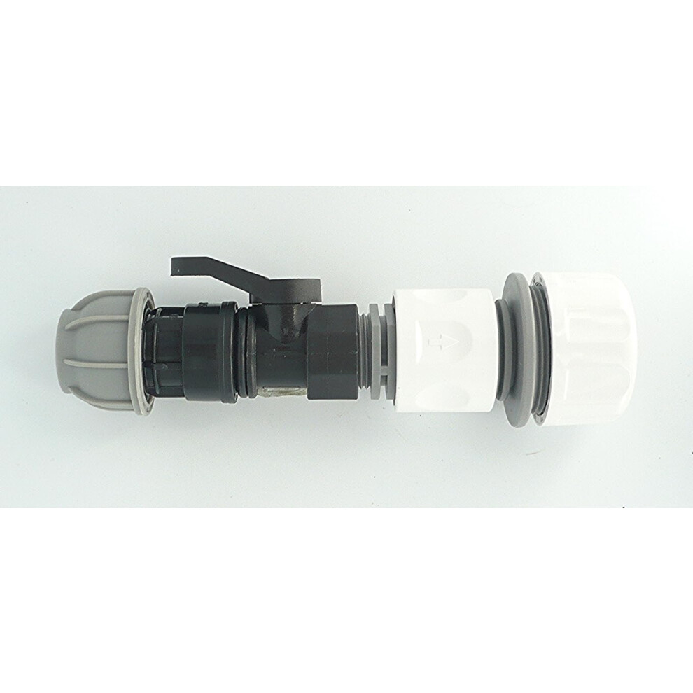Pipe Joiner. Joins Mdpe/Alkathene Solid Pipe To Snap On Hose Connector. With On/Off Valve (20 Mm Mdpe X 1" Snap On Connector) 5060682650905