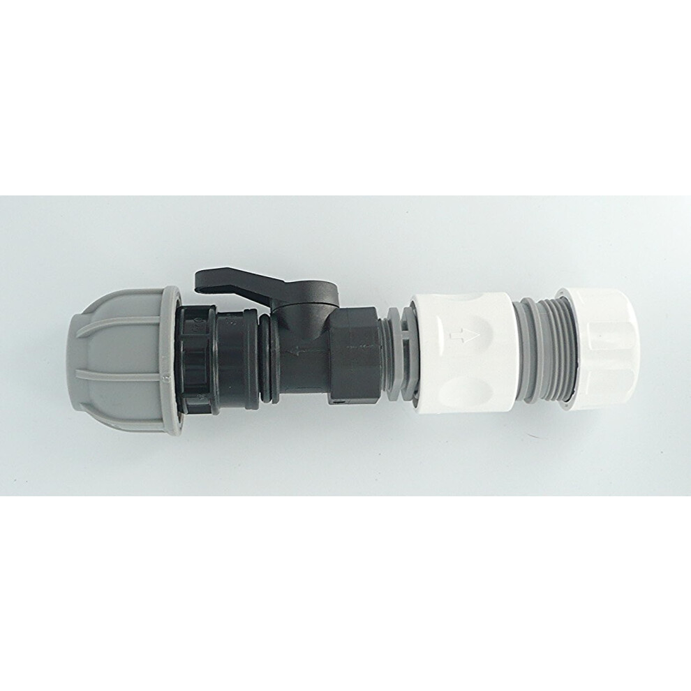 Pipe Joiner. Joins Mdpe/Alkathene Solid Pipe To Snap On Hose Connector. With On/Off Valve (25 Mm Mdpe X 3/4" Snap On Connector) 5060682650929