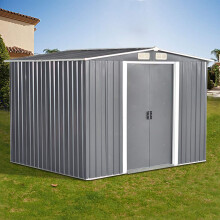 Metal Garden Apex Roof Storage Shed (Grey, 10x8')