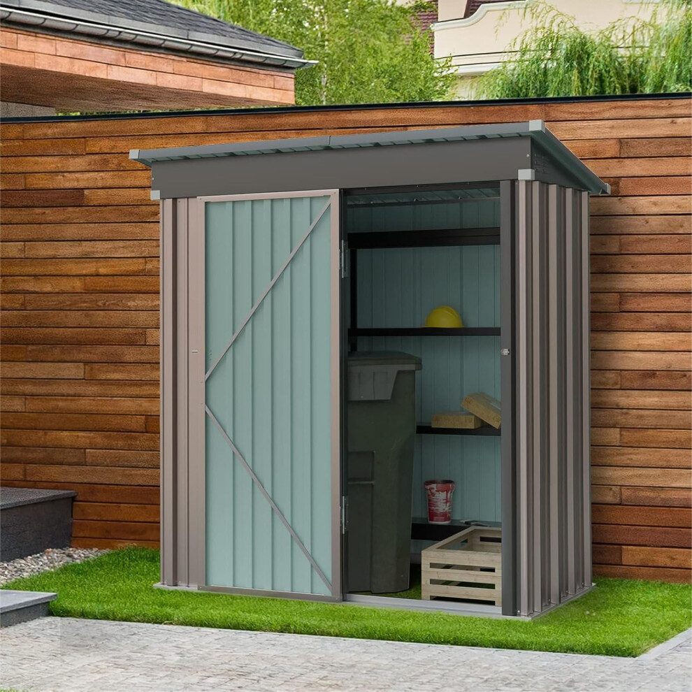 Groundlevel 5X3 Foot Metal Garden Storage Shed, Galvanized Metal Garden Shed, Maintenance-Free Metal Shed, Tool Storage Shed, Strong Reinforced Roof