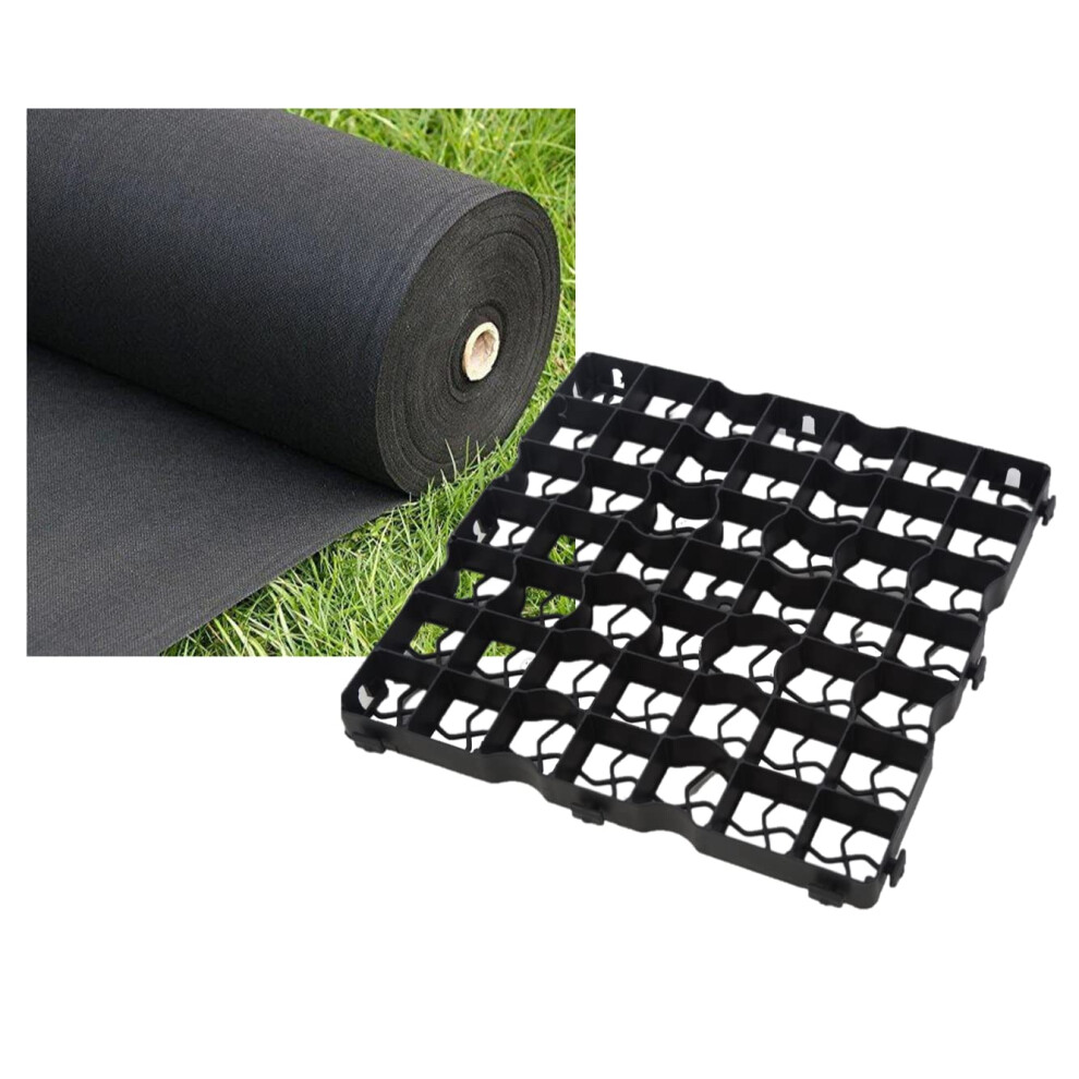 Fxdm Membrane Included - Gravel/Grass Grid Paver Path Base Mat For Greenhouse Deck Turf Lawn Shed Garden 40 Grids = 8M? Black