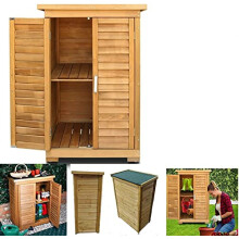 FEFE? Wooden Outdoor Garden Lawn Cabinet Tool Shed Shelf Cupboard Storage Shed Outdoor Storage Shed Chest Double Doors with Shelf Hinged Roof Compact