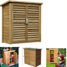 HYGRAD All Weather Wooden Outdoor Garden Lawn Cabinet Tool Shed Shelf Cupboard Storage Shed Outdoor Storage Shed Chest Double Doors with Shelf Hinged