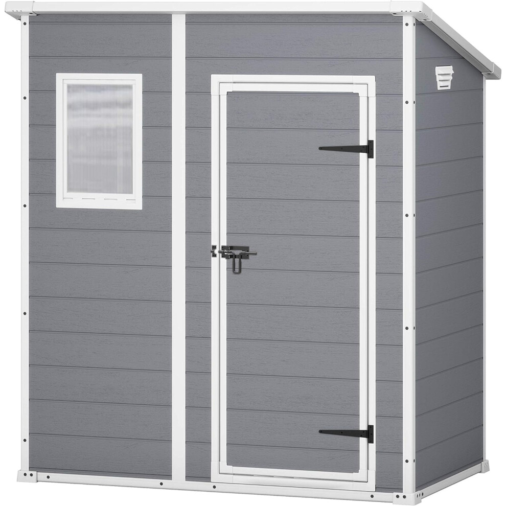 Keter Manor Pent Outdoor Plastic Garden Storage Shed, Grey, 6 x 4 ft
