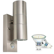 Allesgute Outdoor Wall Lights Mains Powered PIR Motion Sensor IP44 Up Down Outside Wall Lights 240V Stainless Steel with 2X 5W GU10 Bulbs Warm White