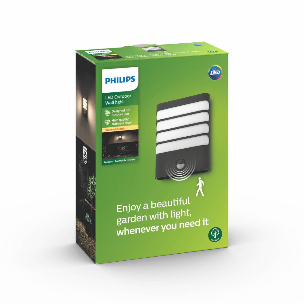 Philips Mygarden Raccoon Led Wall With Motion Sensor [Anthracite] 3.5 W Integrated Led For Garden And Patio Ing Light/Anthracite
