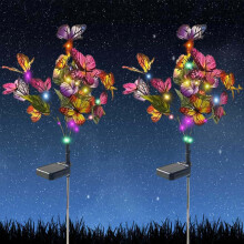 SHAREMI Solar Lights Outdoor Garden, 2 Pack Solar Light Ornaments with 28 Butterfly 42 Colourful LED Lights, Garden Decorations for Outside Christmas