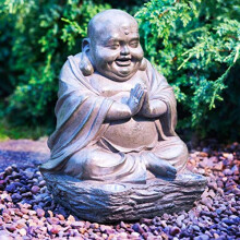 MMJ Solar Powered Laughing Happy Garden Buddha With LED Lights No wiring required Easy Assembly Install Anywhere Rechargeable Battery Included 30cm