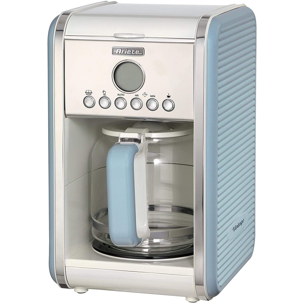 Ariete 1342/05 Retro Style Filter Coffee Machine, 24 Hour Programmable Timer With Pause And Serve Button And Washable Filter, Blue Blue,Brown