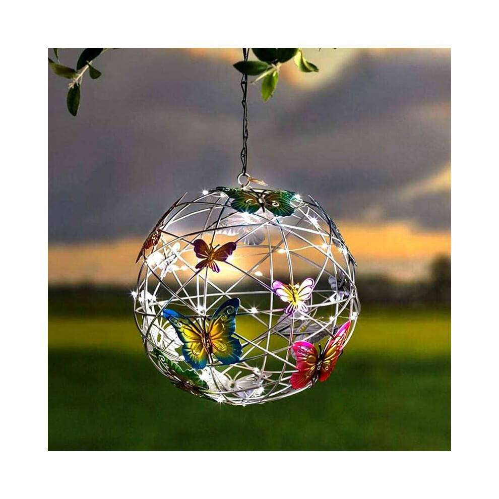 Solar Lights Outdoor Garden Colorful Butterfly Garden Lights Garden Hanging Solar Light Round Ball Light Waterproof Weaving Lamp Garden Decoration