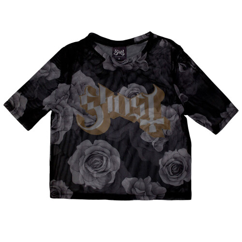 Ghost (L, Black) Ghost Logo And Roses Mesh Crop Top 2