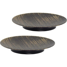 (As show, One size) Retro Candle Holders Plate Black Gold -Set of 2 Candlestick Holders for Pillar Candles Tea Light Holders Birthday Dinning Party Decorative Metal Candl