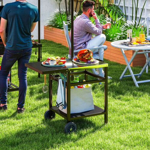 Outsunny Outsunny BBQ Trolley with Foldable Side Table, Movable Barbecue Pizza Table