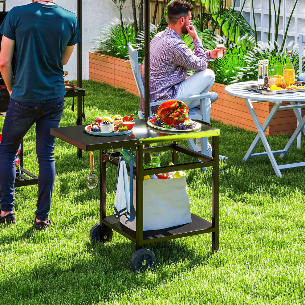 Outsunny Bbq Trolley With Foldable Side Table, Movable Barbecue Pizza Table