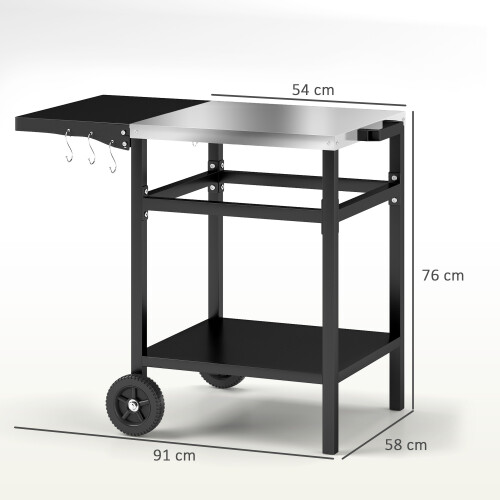 Outsunny Outsunny BBQ Trolley with Foldable Side Table, Movable Barbecue Pizza Table 2