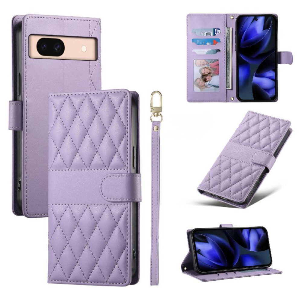 (Purple) Flip Case For Google Pixel 8A Wallet Leather Case Shockproof Elegant Dual Straps Purple 764490292320