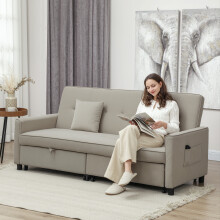 HOMCOM Reversible L-Shaped Sectional Sofa Bed with Cushions, Beige