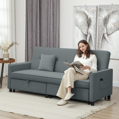Homcom HOMCOM Reversible L-Shaped Sectional Sofa Bed with Cushions, Grey