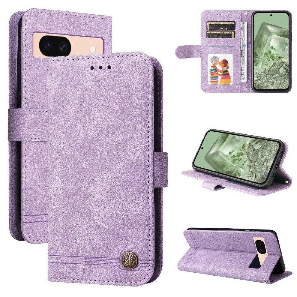 (Purple) Flip Case For Google Pixel 8A Wallet Shockproof Short Strap Card Slot Holders Long Strap Purple 764490294799